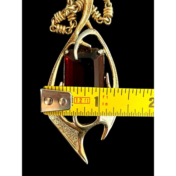 Vintage Pendant Neckless Sarah Coventry Topaz Amber Glass Gold Tone Molten Flame - Picture 10 of 11